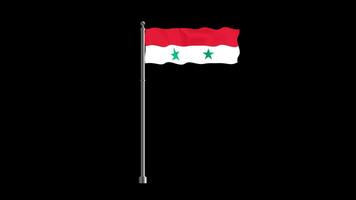 National flag of syria, realistic waving flag on pillar loop animation syria flag on transparent background, alpha channel 4k footage video