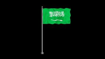 National flag of saudi arabia, realistic waving flag on pillar loop animation saudi arabia flag on transparent background, alpha channel 4k footage video