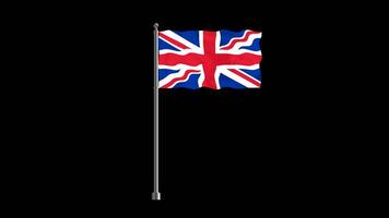 National flag of united kingdom, realistic waving flag on pillar loop animation british flag on transparent background, alpha channel 4k footage video
