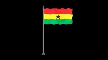 National flag of ghana, realistic waving flag on pillar loop animation ghana flag on transparent background, alpha channel 4k footage video