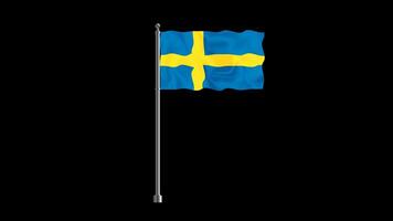 nationell flagga av Sverige, realistisk vinka flagga på pelare slinga animering Sverige flagga på transparent bakgrund, alfa kanal 4k antal fot video