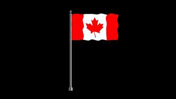 National flag of canada, realistic waving flag on pillar loop animation canada flag on transparent background, alpha channel 4k footage video