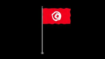 National flag of tunisia, realistic waving flag on pillar loop animation tunisia flag on transparent background, alpha channel 4k footage video