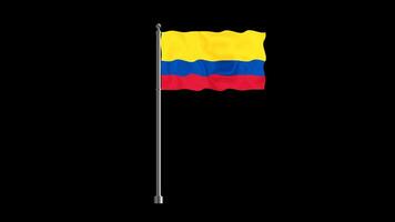 National flag of colombia, realistic waving flag on pillar loop animation colombia flag on transparent background, alpha channel 4k footage video