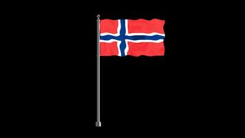 National flag of norway, realistic waving flag on pillar loop animation norway flag on transparent background, alpha channel 4k footage video