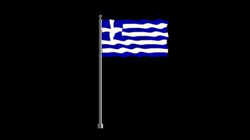 National flag of greece, realistic waving flag on pillar loop animation greece flag on transparent background, alpha channel 4k footage video