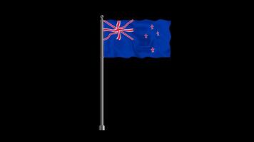 National flag of new zealand, realistic waving flag on pillar loop animation new zealand flag on transparent background, alpha channel 4k footage video