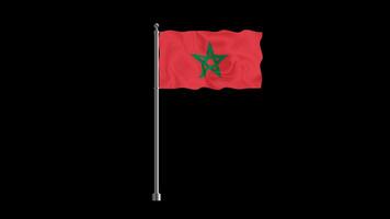 National flag of morocco, realistic waving flag on pillar loop animation morocco flag on transparent background, alpha channel 4k footage video