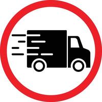 a black and red sign with a truck in the middle, vector