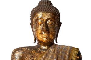 The gilded buddha against isolated white background. photo