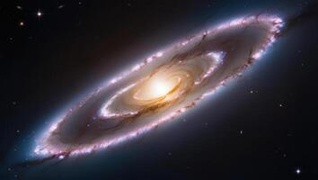 An expansive galaxy reveals its spiral arms in a vibrant display, offering a peek into the infinite universe, with bright stars and dust. photo