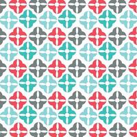 Seamless geometric pattern with red, turquoise, and gray floral motifs, creating a modern and vibrant tile-inspired design vector