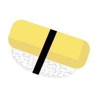 A yellow sushi roll with black stripes on it vector