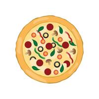 Whole pizza with lots of toppings isolated on a white background vector