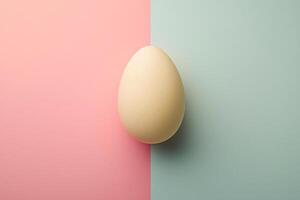 Minimalist Easter design featuring a single pastel egg on a clean, soft colored background, elegant and modern concept photo