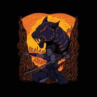 Warrior's Clash With the Shadow Panther vector