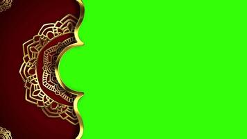 A green background with a gold border and ornate design video
