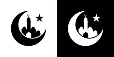 Silhouetted Crescent Moon and Mosque Icon in Bold Color Contrast vector