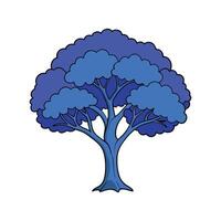 Bold Outline Design of Blue Jacaranda Tree. Cartoon Art Tree Illustration. vector