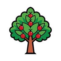 Bold Outline of Carolina Cherry Laurel Tree. Cartoon Art Tree Illustration. vector