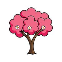 Outline Design of Cherry Blossom Tree. Cartoon Art Tree Illustration. vector
