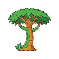 Elegant Dragon Tree Design with Bold Outline. Cartoon Art Tree Illustration. vector