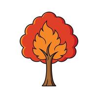 Flame Tree Bold Outline Unique Design. Cartoon Art Tree Illustration. vector