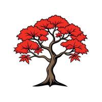 Japanese Maple Tree Bold Outline Unique Design. Cartoon Art Tree Illustration. vector