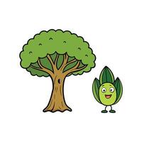 Olive Tree and Indian Banyan Tree Bold Outline . Cartoon Art Tree Illustration. vector