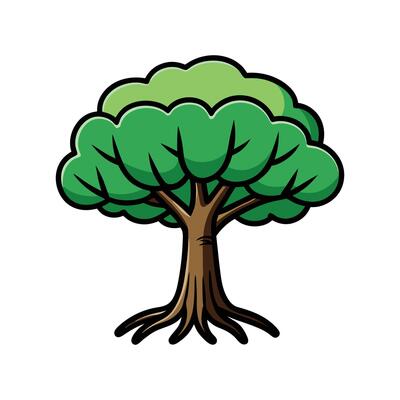 Black Mangrove Tree Bold Outline Design. Cartoon Art Tree Illustration.