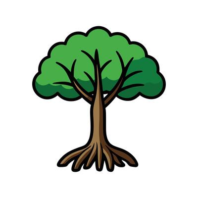 Creative Design of Black Mangrove Tree. Cartoon Art Tree Illustration.