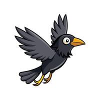 Crow in Flight Bold Outline Art. Cartoon Art Tree Illustration. vector