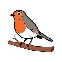 Charming Tree Perched Robin Design. Cartoon Art Tree Illustration. vector