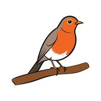 Graceful Robin Perched on Tree. Cartoon Art Tree Illustration. vector
