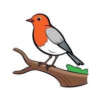 Vibrant Robin Sitting on Branch. Cartoon Art Tree Illustration. vector