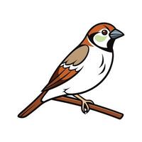 Charming Sparrow Sitting on Branch. Cartoon Art Tree Illustration. vector
