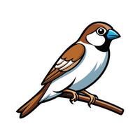 Stylized Sparrow Perched on Tree. Cartoon Art Tree Illustration. vector