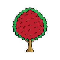 Red Mulberry Tree Artistic Design. Cartoon Art Tree Illustration. vector