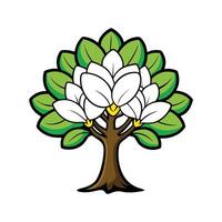 Stylized Southern Magnolia Tree Design. Cartoon Art Tree Illustration. vector