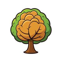 Elegant Walnut Tree Design. Cartoon Art Tree Illustration. vector