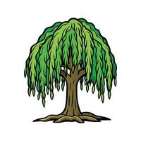 Charming Weeping Willow Tree. Cartoon Art Tree Illustration. vector
