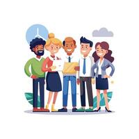 Team Member Holding Document While Others Stand vector