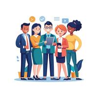 Diverse Business Member Holding Document while Standing vector