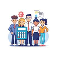 Diverse Team Member Using Document in Discussion vector