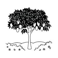 Stylized Mango Tree Bold Outline Art vector