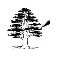 Unique Outline of Pencil Cedar Tree vector