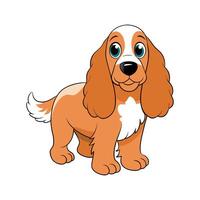 Cocker Spaniel Playing Fetch in Field. Cartoon Art Animal Illustration vector