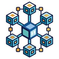 Interconnected Blocks with Digital Data and Blockchain Icon vector