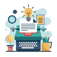 Typewriter Icon with Paper and Creative Writing Concept vector