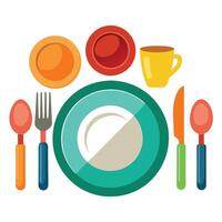 Set of Plates and Cutlery Icon Isolated on a White Background and Dining Concept vector